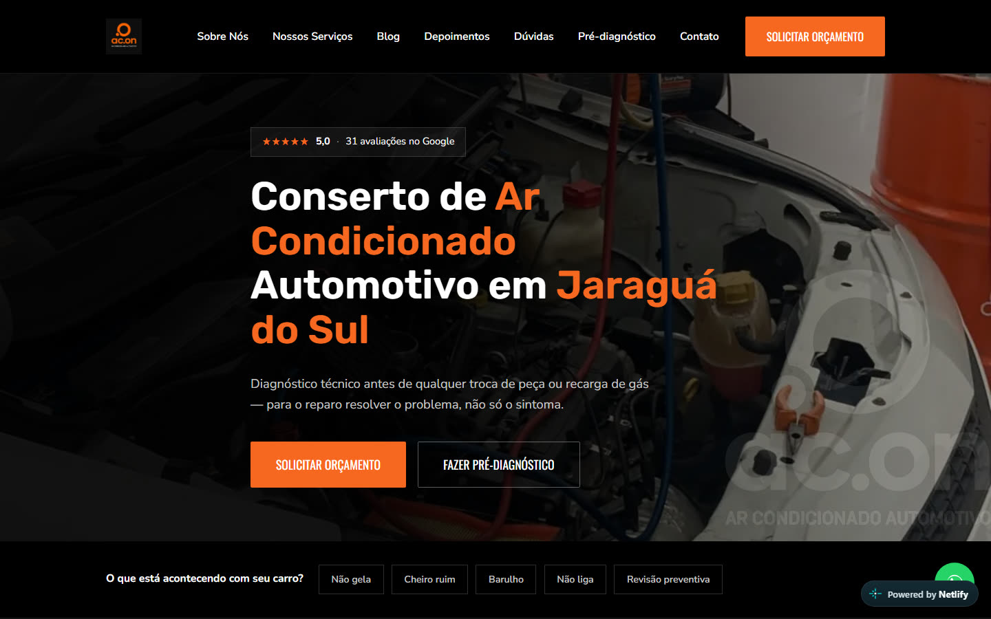 Novo site da AC.ON, ar condicionado automotivo em Jaraguá do Sul