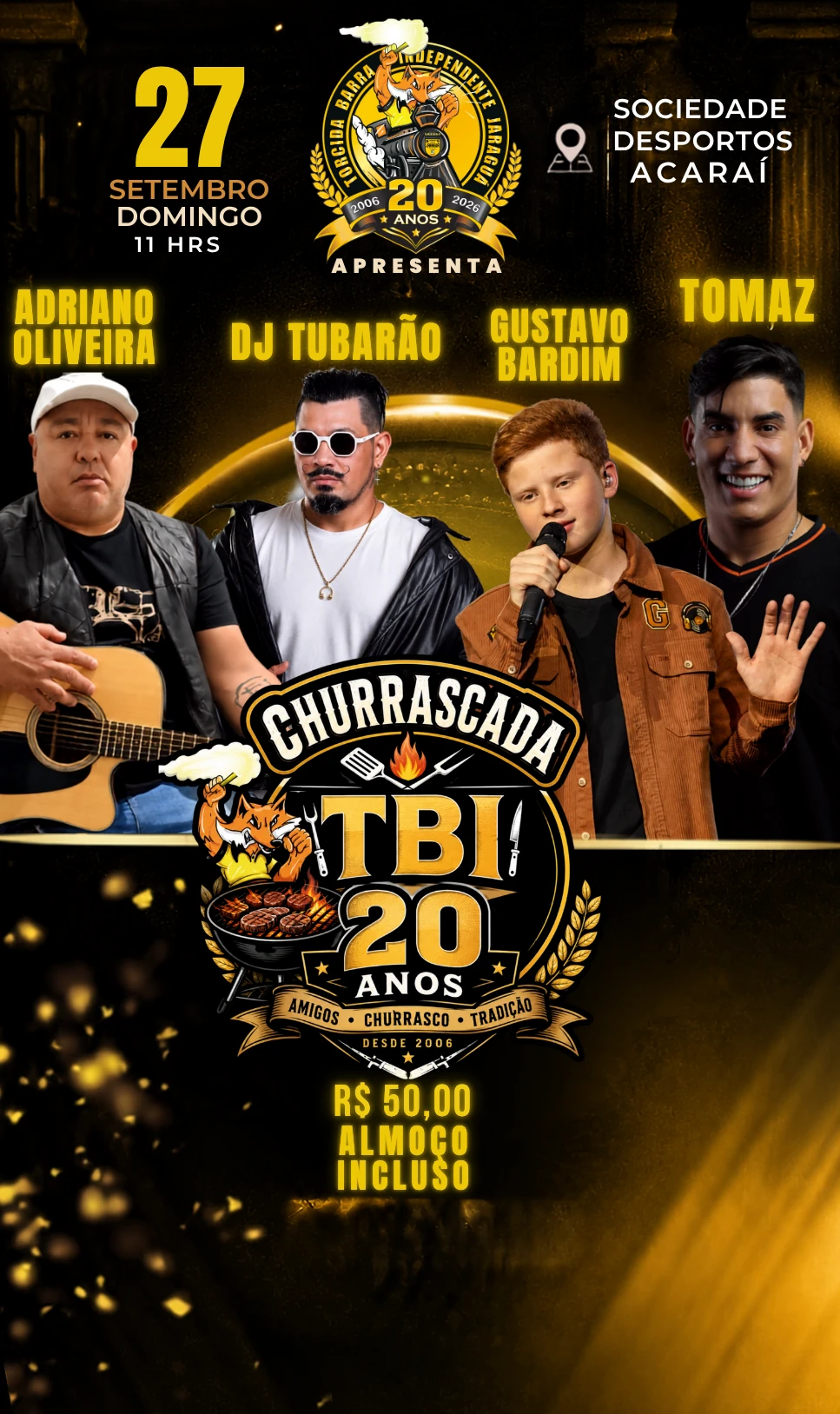 Flyer da Churrascada TBI 20 anos da Torcida Barra Independente